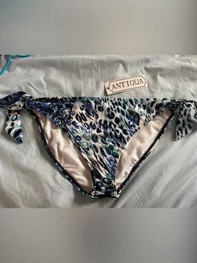 Antiqua Blue & Green Leopard Tie-Side Bikini Bottom